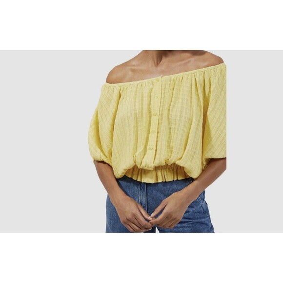 French Connection Tops - NWT French Connection Women's Yellow Short Sleeve Off Shoulder Blouse Top Size S